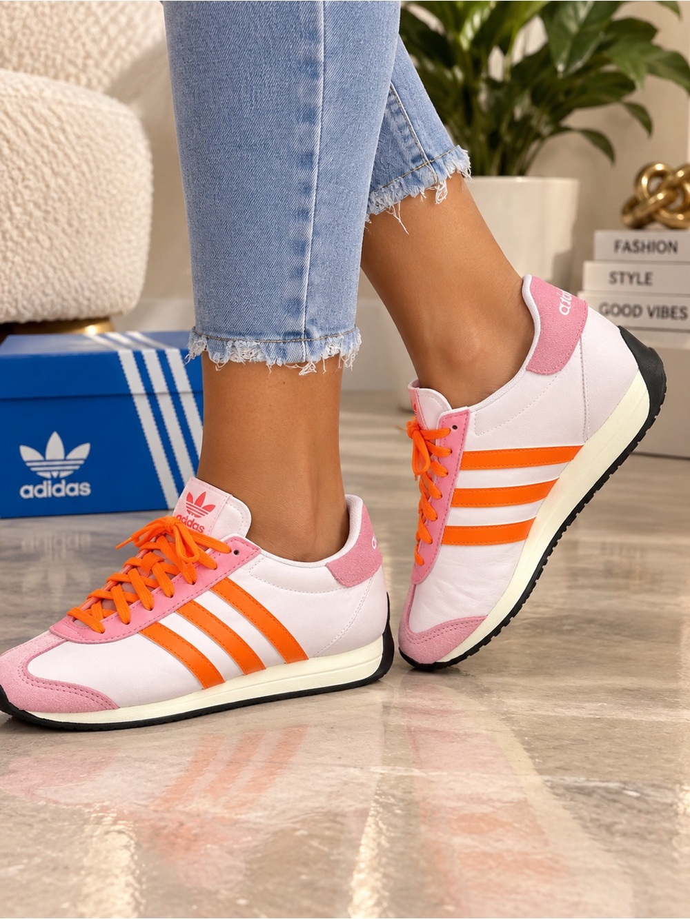 adidas Women's Pink and Orange Classic Runner Sneakers